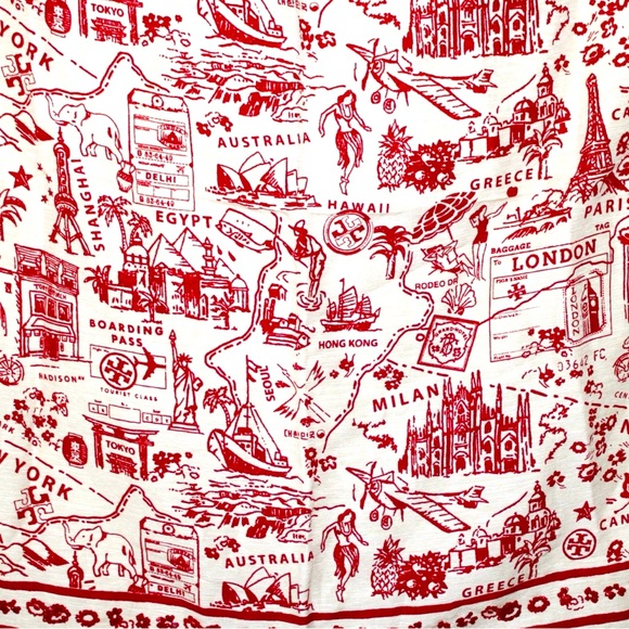 Tory Burch "Destination" Oversized Square Scarf Silk & Linen Ivory Red - Picture 5 of 6